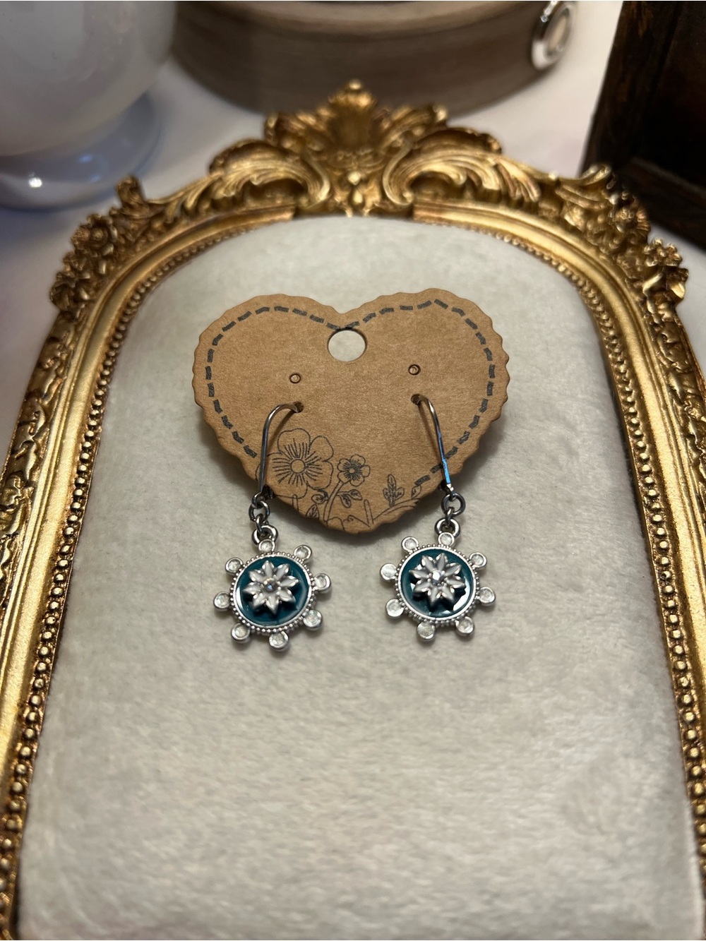 Lia Sophia Silver-Tone Floral Drop Earrings with Teal Center